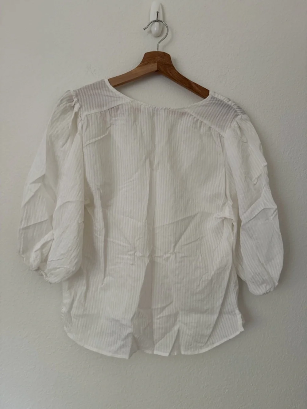 Mango White Minimalist Neutral 3/4 Sleeve Blouse Top Size XS Cottagecore Spring - Picture 4 of 9